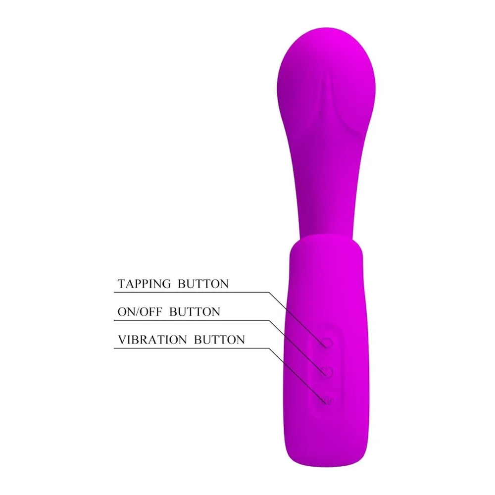 Vibromasseur magenta en silicone avec tête arrondie et corps effilé, sur fond blanc