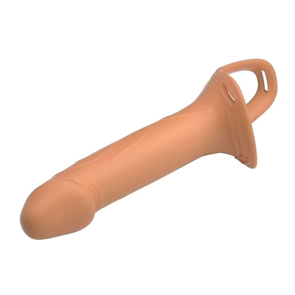 Gode-ceinture noir en silicone avec anneau de maintien ergonomique et insert creux, sur fond blanc