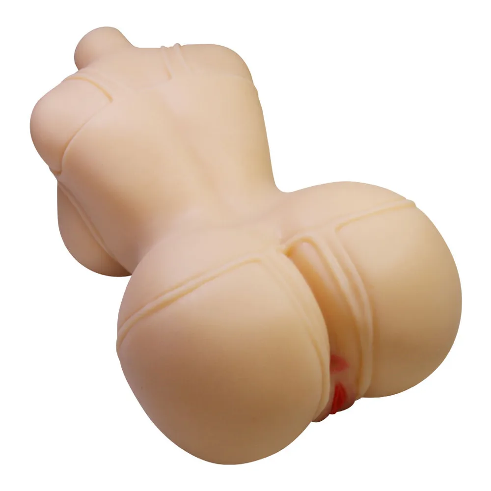 Torse de poupée en silicone chair avec seins et détails anatomiques, poids 5 kg, sur fond blanc