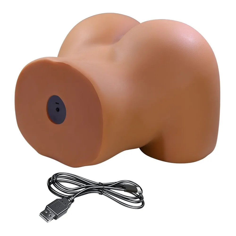 Masturbateur en silicone de couleur chair en forme de bassin féminin, avec schéma anatomique pointant les zones anale et vaginale