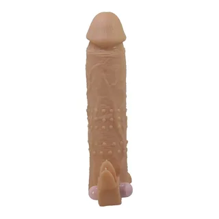 Manchon pénis silicone beige texturé picots 20 cm vibrant, autre vue 3