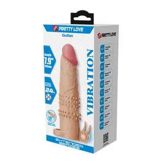 Manchon pénis silicone beige texturé picots 20 cm vibrant, autre vue 5