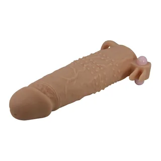 Manchon pénis silicone beige texturé picots 20 cm vibrant, autre vue 7