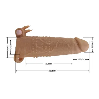 Manchon pénis silicone beige texturé picots 20 cm vibrant, autre vue 8