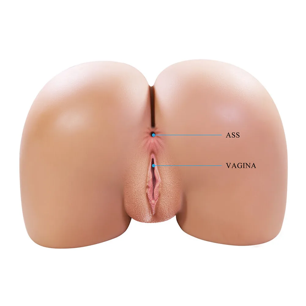 Schéma de dimensions d'un masturbateur en silicone couleur chair avec deux formes arrondies, montrant les mesures 23 cm de hauteur, 34 cm et 28 cm de largeur