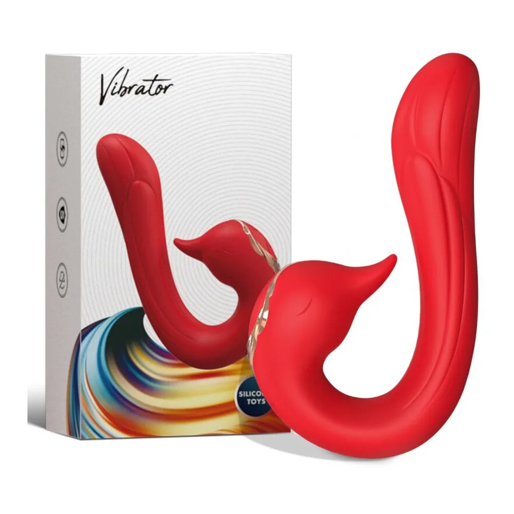 Vibromasseur silicone rouge, col flexible, effet léchage, autre vue 3