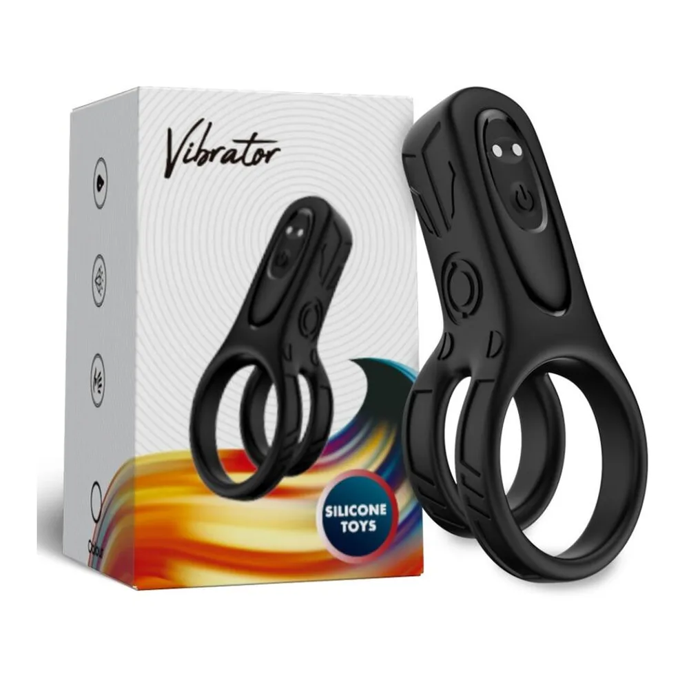 Vibromasseur double anneau noir, rechargeable, étanche, 9 modes, autre vue 3