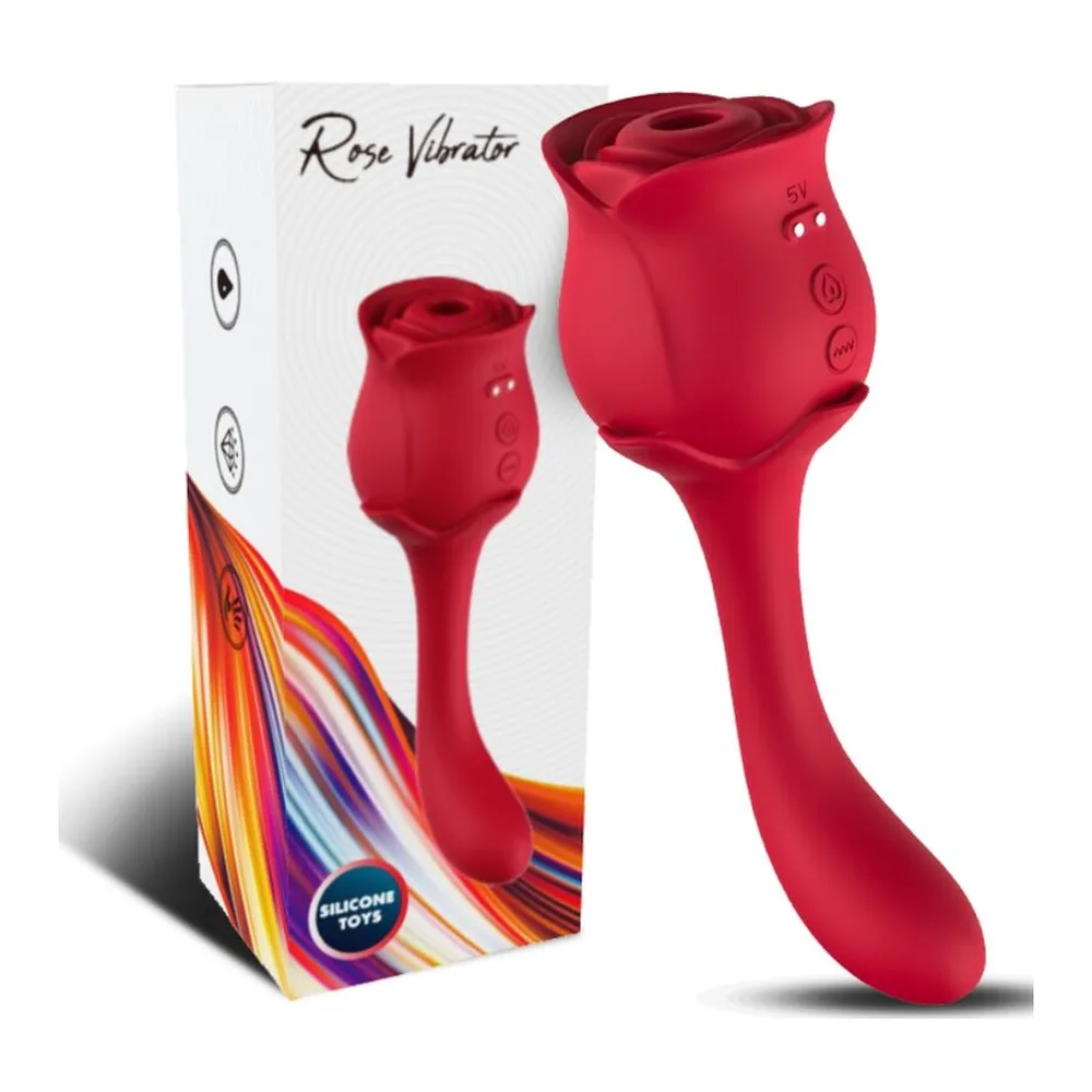 Stimulateur clitoridien rouge, silicone, tête en corolle, rechargeable, autre vue 3