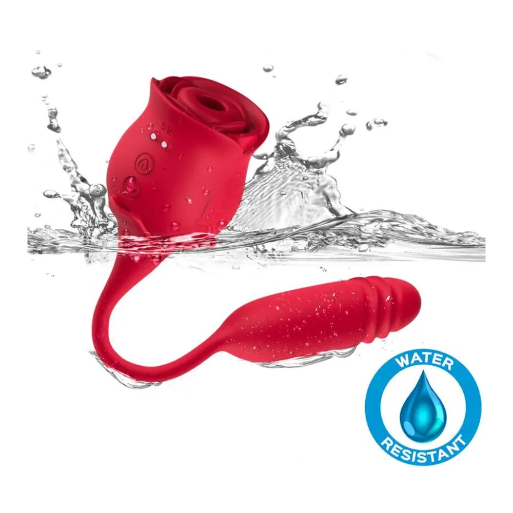 Stimulateur clitoridien rouge avec aspiration et vibration, autre vue 3