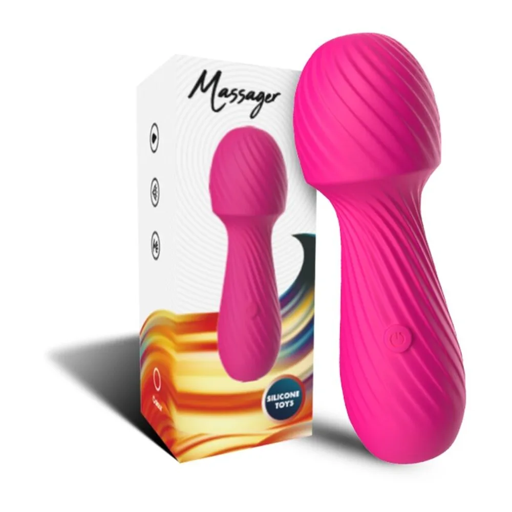 Deux vibromasseurs compacts côte à côte : un rose fuchsia et un noir, tous deux avec tête arrondie et corps cannelé, sur fond blanc