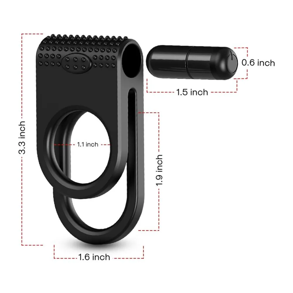 Vibromasseur noir en silicone avec deux anneaux solidaires et balle vibrante, immergé dans l'eau avec éclaboussures, logo de résistance à l'eau visible