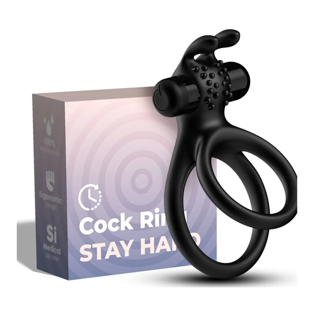Anneau vibrateur double silicone noir avec balle vibrante, autre vue 3