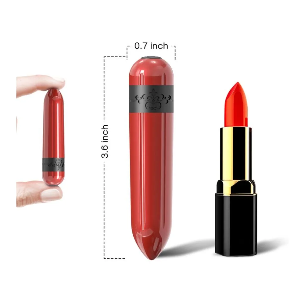 Vibromasseur bullet rouge vif avec bande noire au centre, accompagné de sa télécommande noire sans fil affichant des ondes bleues