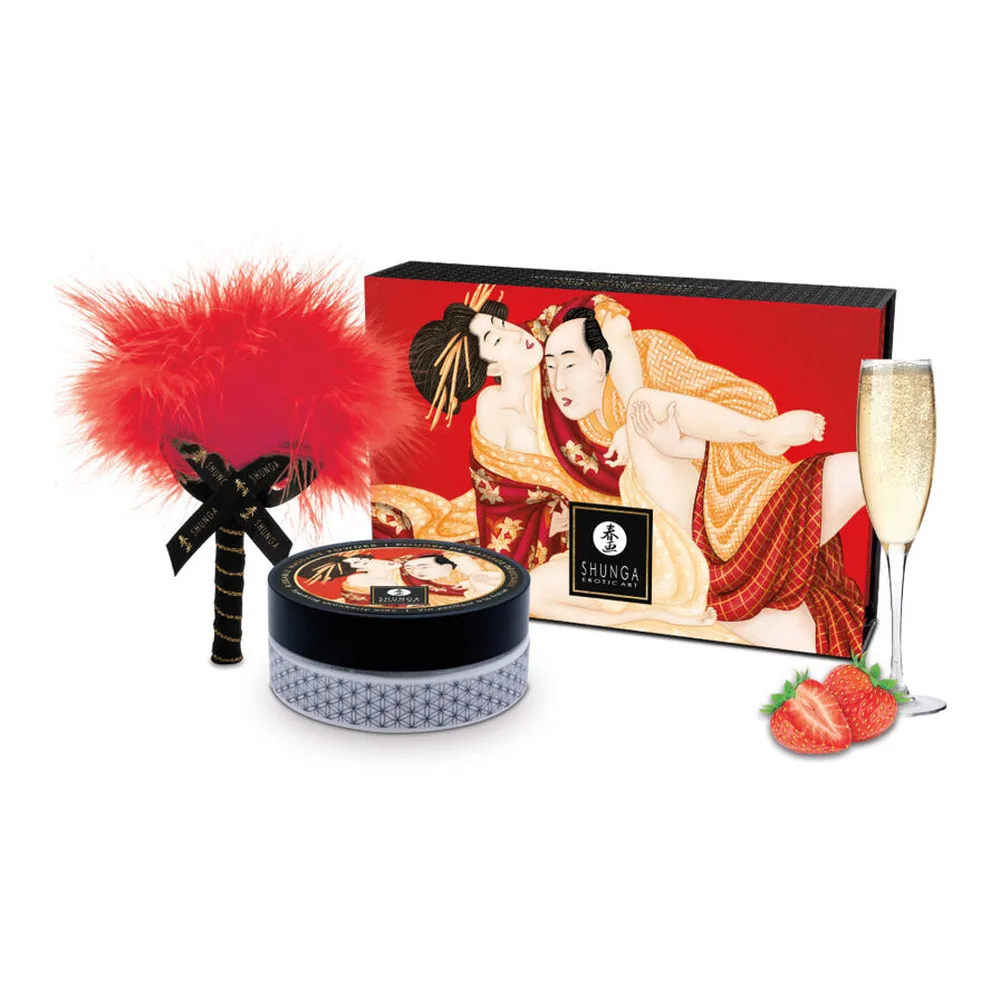 Kit de Poudre de Massage Comestible Fraise Shunga