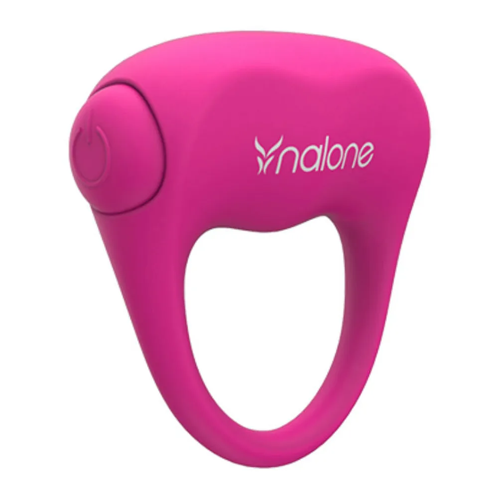 Anneau vibrant en silicone rose vif avec logo Malone, forme ergonomique avec zone de contact arrondie