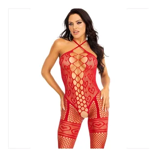 Bodystocking Cou Licol Coeurs Leg Avenue - avec son échelle de taille
