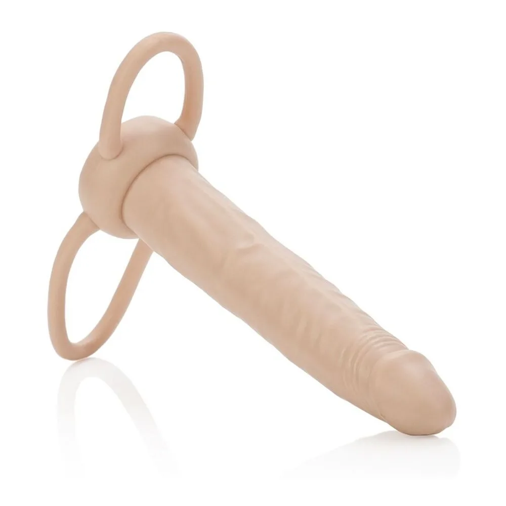 Gode silicone beige, tête arrondie, base à deux anneaux, autre vue 3