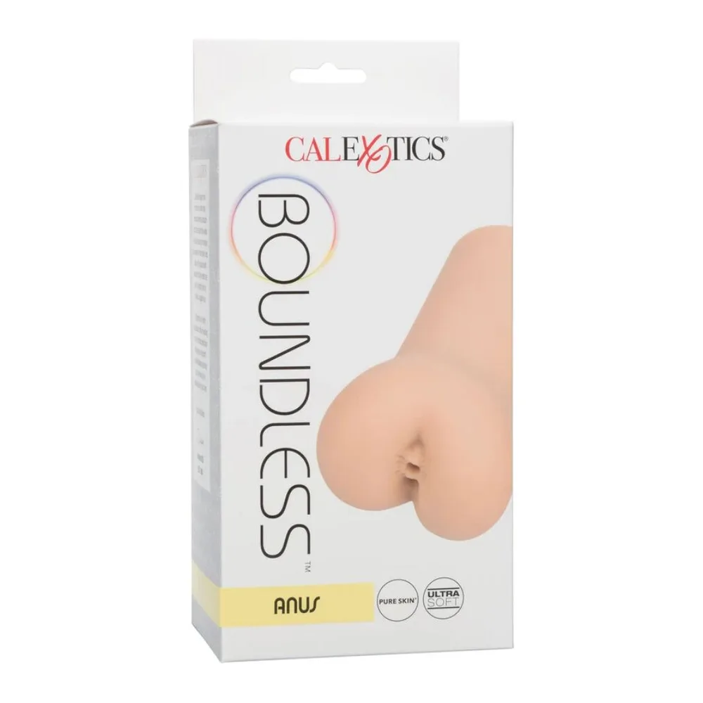 Schéma technique d'un jouet intime cylindrique de 14 cm de hauteur en silicone beige chair, avec trois détails de chambre multi-texturée, ouverture fermée et dimensions de 7,5 cm