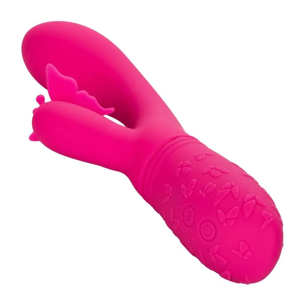 Vibromasseur rabbit silicone rose, ailes papillon battantes, autre vue 7