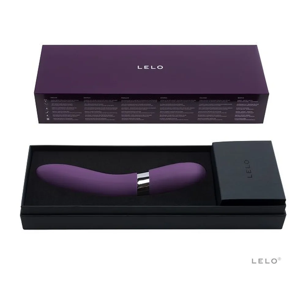 Vibromasseur point G en silicone violet avec anneau métallique chromé, tige incurvée et base arrondie, fond blanc