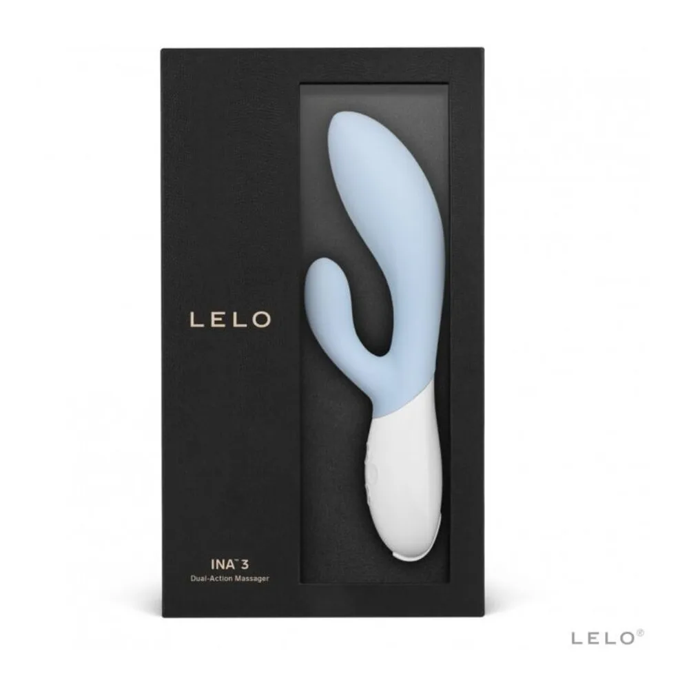Vibromasseur rabbit silicone corail et blanc rechargeable, coloris Bleu ciel, autre vue 2