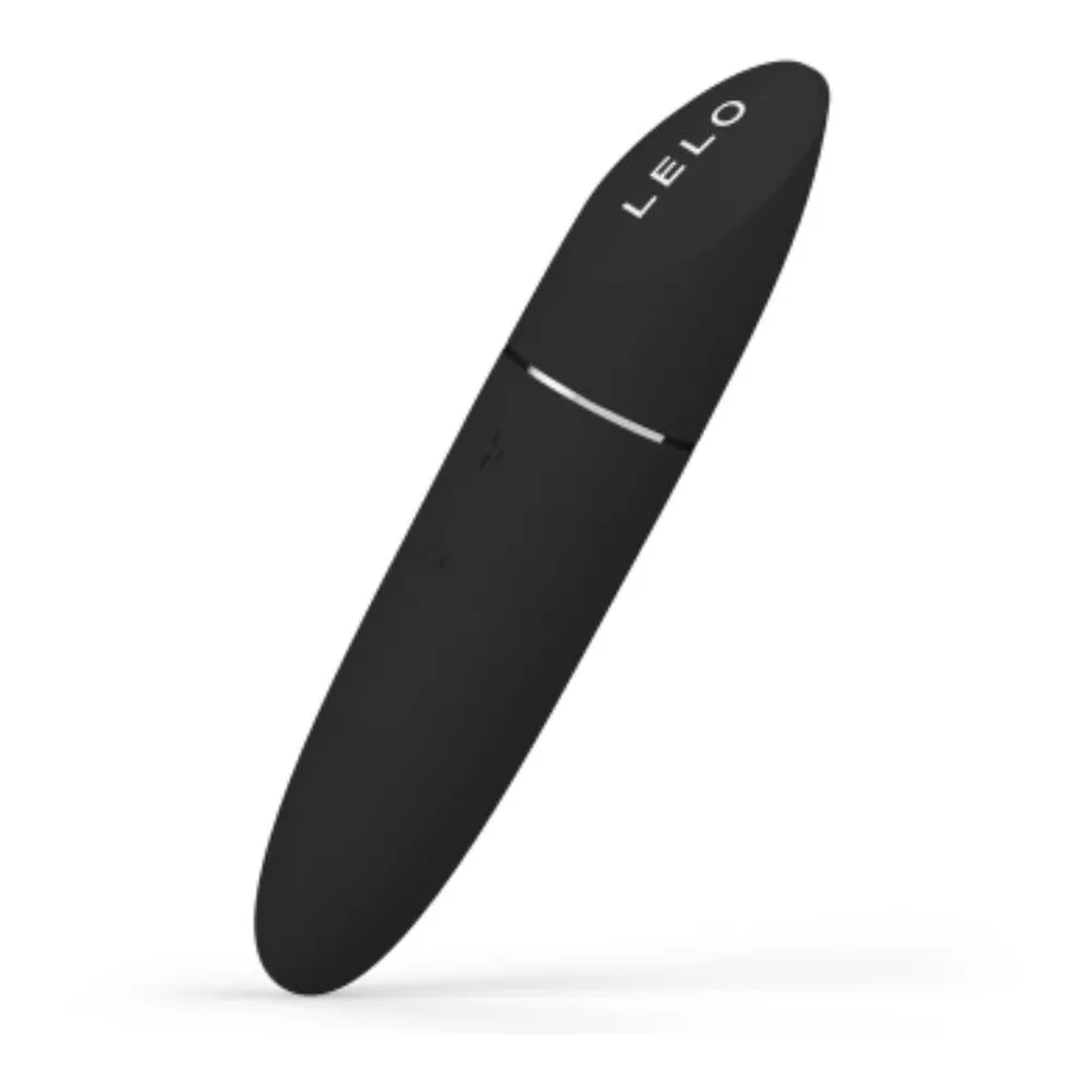 Emballage noir ouvert de stimulateur clitoridien LELO Mia 3 en silicone violet, avec brochure, pochette de rangement et carte d'enregistrement