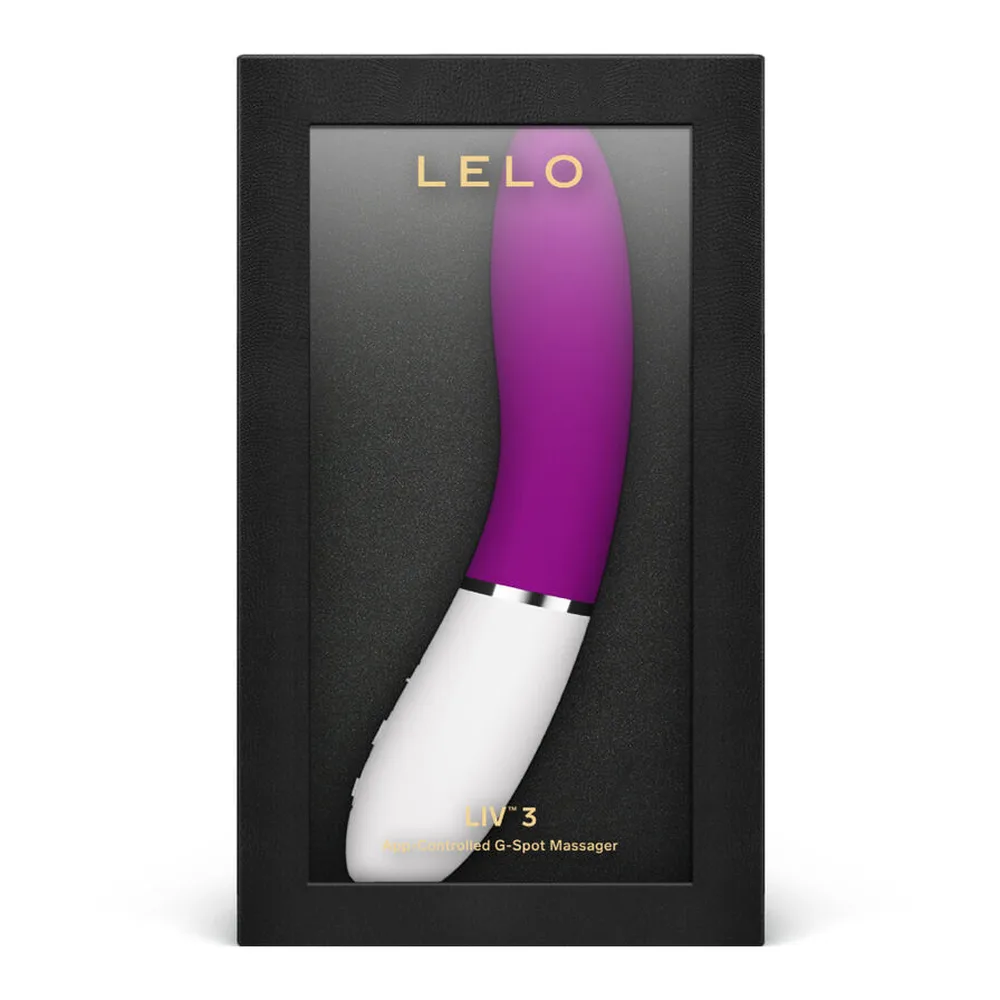 Vibromasseur point G avec corps bombé en silicone violet et poignée blanche striée, sur fond blanc