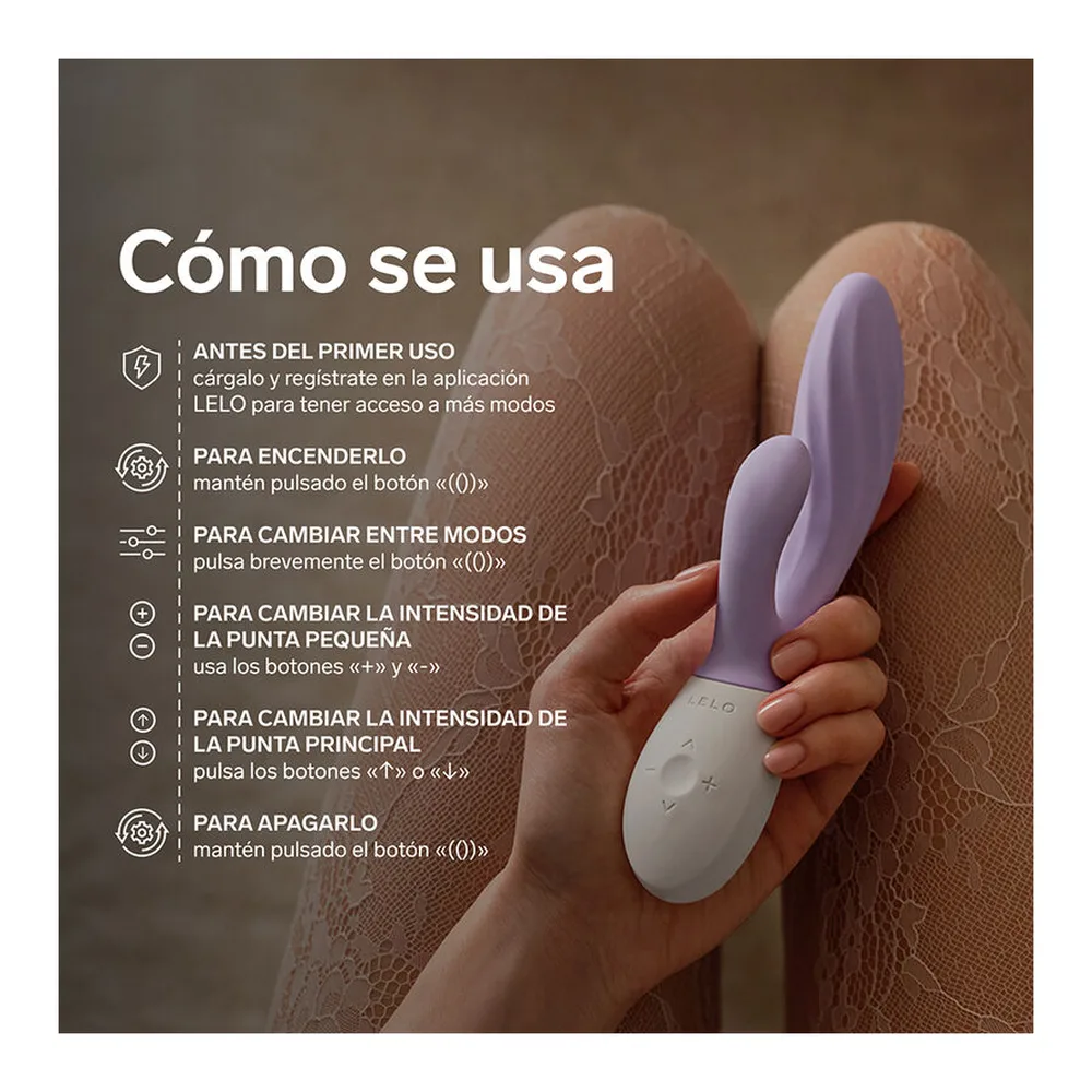 Vibromasseur Ina Twist blanc et violet présenté dans son emballage noir avec sa pochette de rangement en satin, câble USB de charge, carte de garantie, manuel d'utilisation et lubrifiant hydrosoluble
