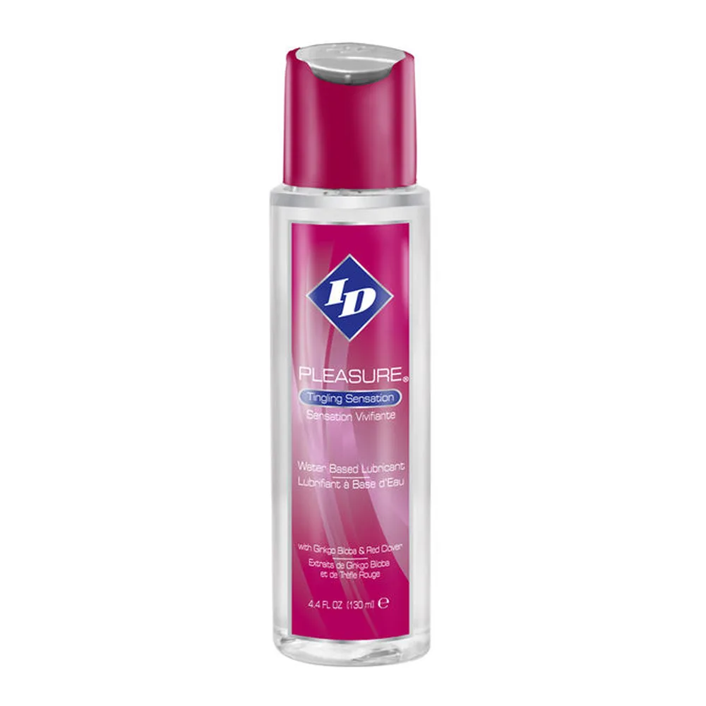Flacon de lubrifiant à base d'eau avec capuchon rose foncé et étiquette rose avec logo bleu, contenance 120 ml