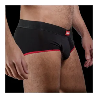Slip noir coton élasthanne, bordure rouge, ceinture grise, autre vue 3