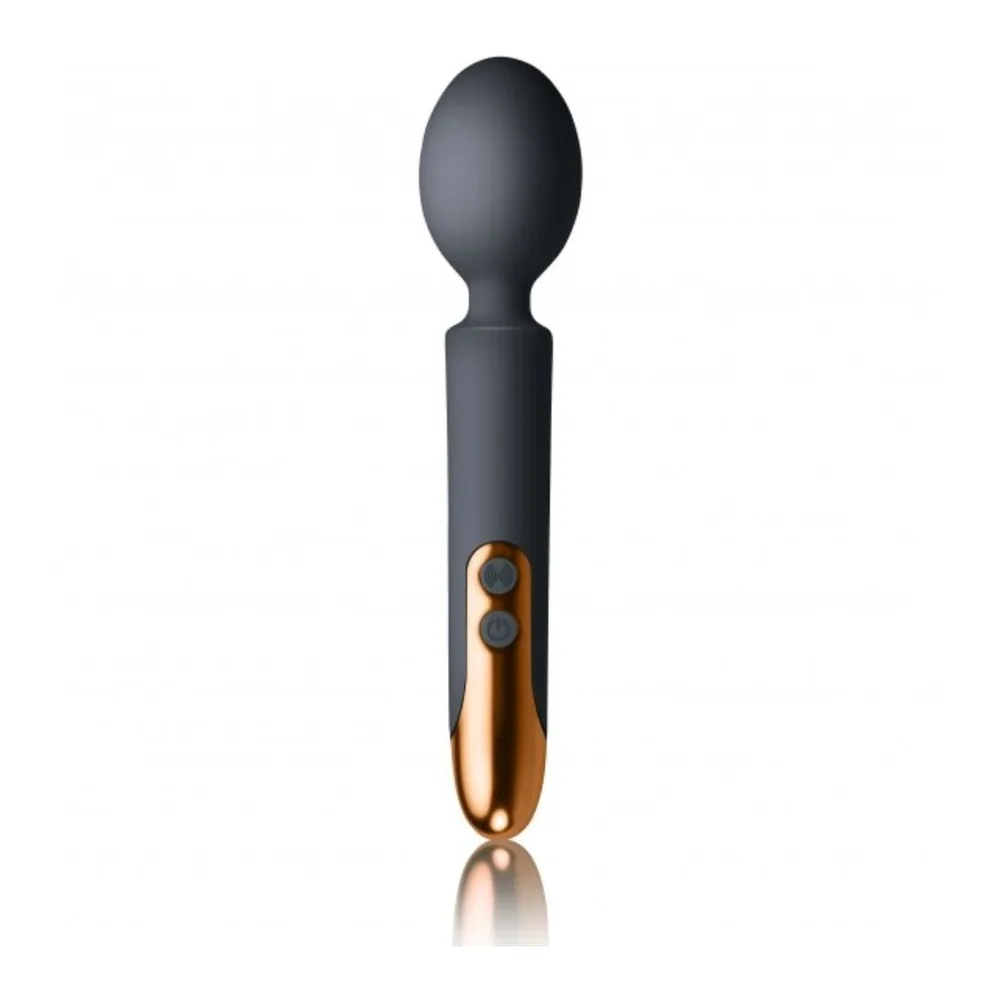 Emballage du vibromasseur Oriel noir et orange, présentant le produit en silicone sur fond de roses en relief, avec détails dorés sur le côté de la boîte