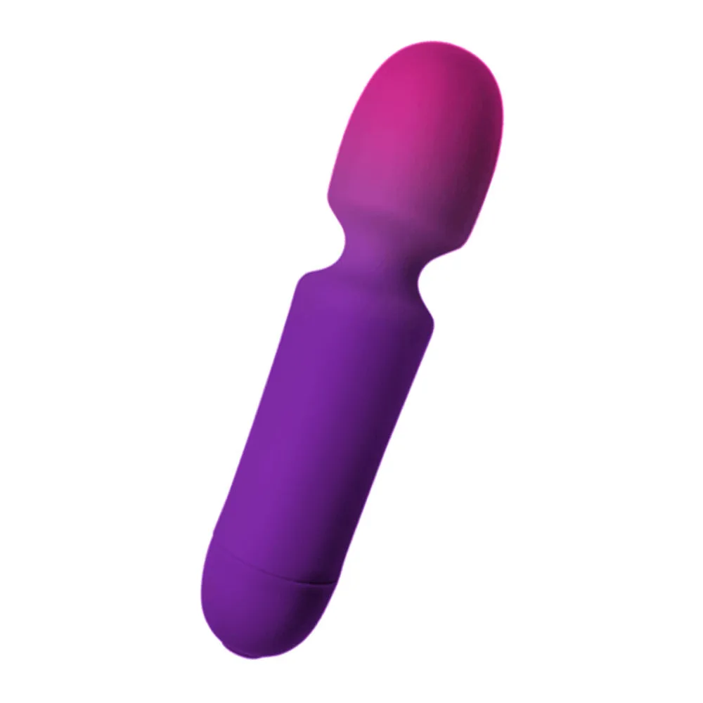 Vibromasseur wand en silicone dégradé rose fuchsia à violet, tête arrondie large et corps effilé, sur fond blanc