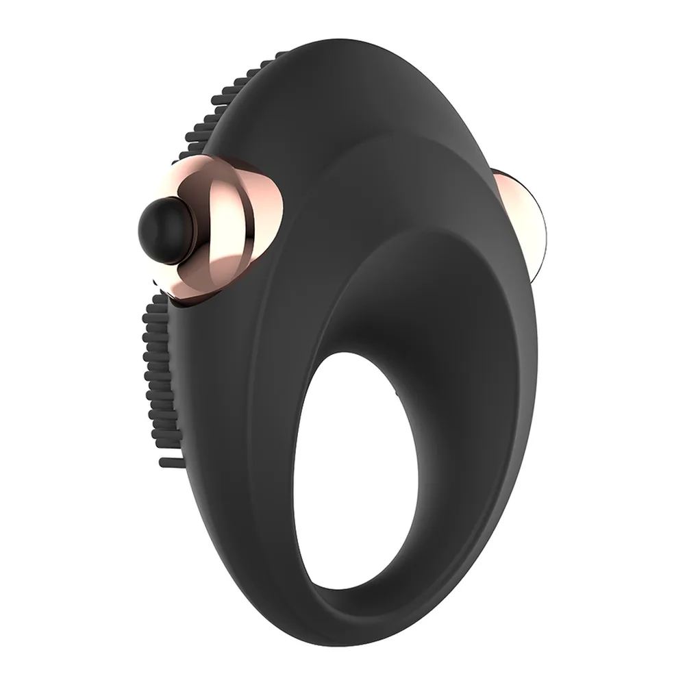 Emballage de l'anneau vibrant Thor de Woman Vibe en silicone noir avec picots, montrant le produit sous cloche transparente et les caractéristiques techniques au verso