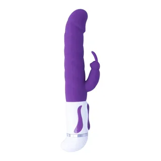 Vibromasseur silicone violet, tige rotative, stimulateur lapin, autre vue 3