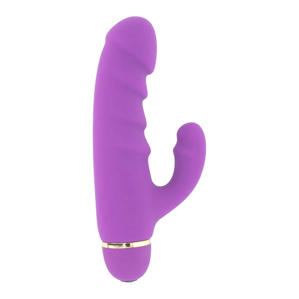 Vibromasseur rabbit silicone rose, nervuré, 17,5 cm, coloris Lilas, autre vue 3