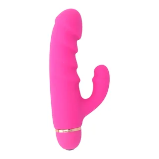 Vibromasseur rabbit silicone rose, nervuré, 17,5 cm, autre vue 4