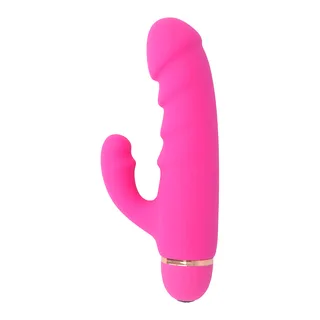 Vibromasseur rabbit silicone rose, nervuré, 17,5 cm, autre vue 5