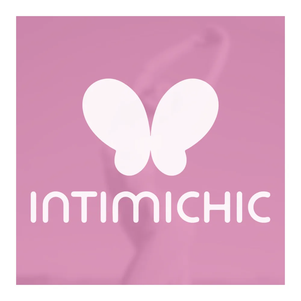 Boules de Geisha Intimichic Pelvis Health 2.0 en silicone rose avec lanière, présentées avec leur emballage rose et blanc montrant le logo papillon et les quatre billes de poids progressifs