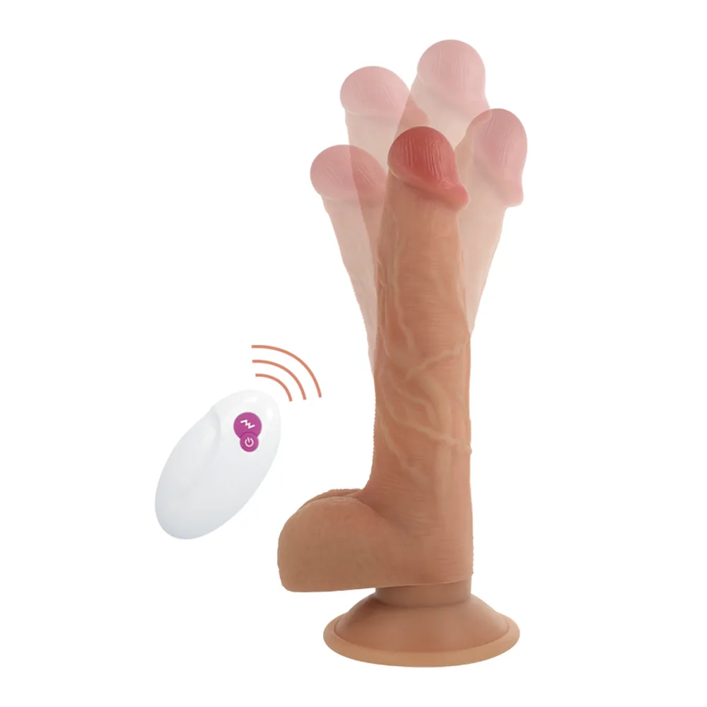 Vibromasseur réaliste en silicone beige avec tête rosée, base suction cup, design anatomique détaillé, sur fond blanc