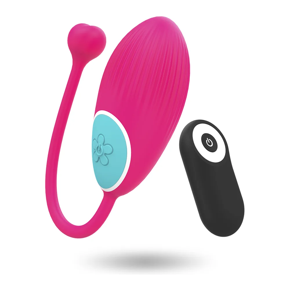 Vibromasseur œuf violet avec cordon et télécommande sans fil assortie, sur fond blanc