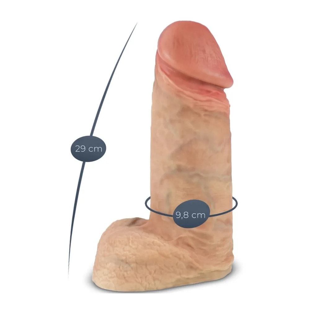 Gode réaliste en silicone beige et rose, forme pénienne avec gland saillant, texture détaillée et base évasée, sur fond blanc