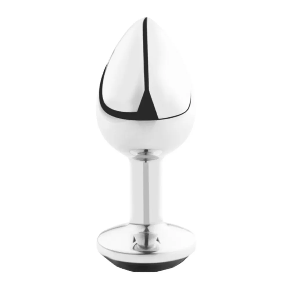 Coffret de présentation rose et noir contenant un plug anal en aluminium noir avec base argentée, son boîtier de rangement noir, une télécommande et deux inserts interchangeables de tailles différentes