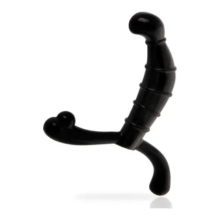 Stimulateur de prostate silicone noir nervuré sans moteur, autre vue 2