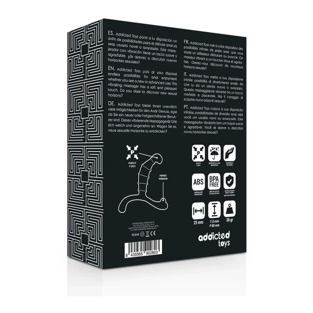 Stimulateur de prostate silicone noir nervuré sans moteur, autre vue 2