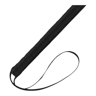Stylo stimulant noir avec manche souple et effilé, terminé par une boucle de plumes légères, sur fond blanc