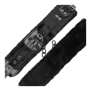 Menottes cuir noir ajustables avec chaîne et cadenas, autre vue 4