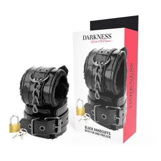Menottes cuir noir ajustables avec chaîne et cadenas, autre vue 6