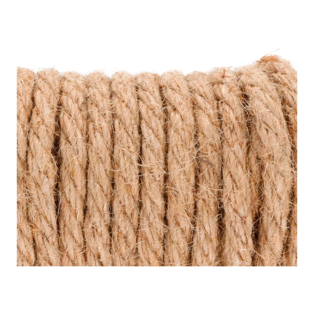 Corde de jute naturel beige enroulée, présentée avec son emballage rose et noir de la marque Darkness, sur fond blanc