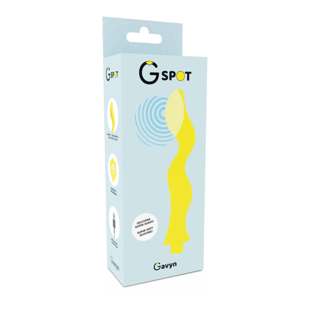 Vibromasseur point G jaune, tige ondulée, rechargeable, autre vue 2