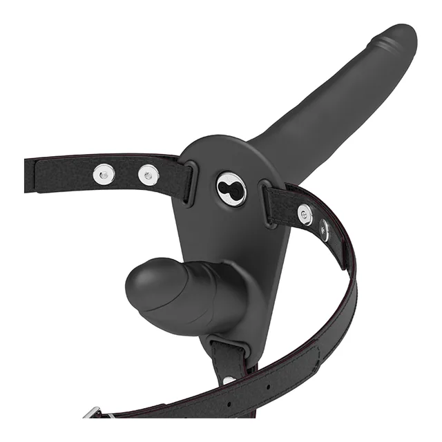 Fetish Submissive — gode-ceinture double vibrant en silicone noir